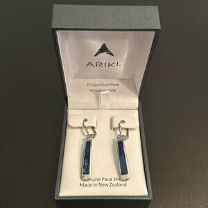 Ariki Long Bar Earrings Gen Paua Shell 22Kt gold plate Palladium New Zealand NEW